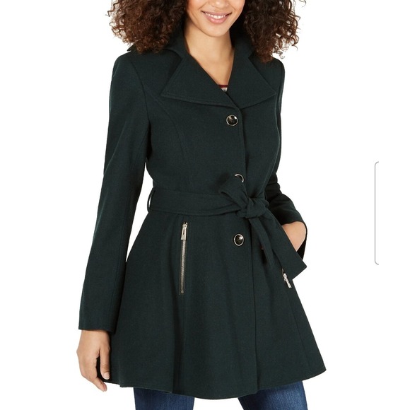 INC International Concepts Women's Skirted Walker Coat In Dark Green XS